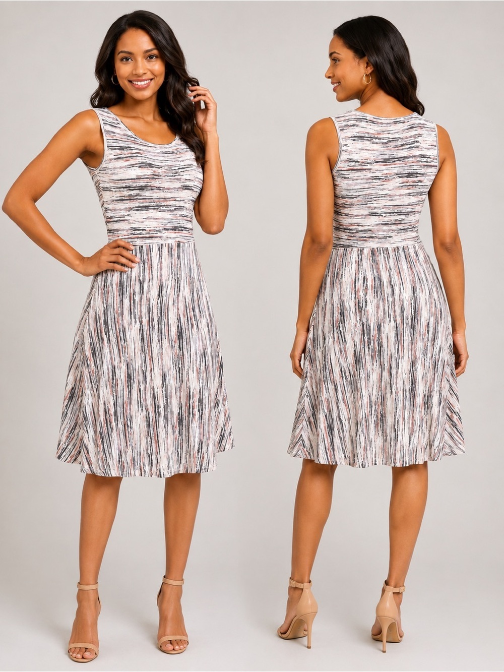 K. Jordan Striped Fit-And-Flare Dress Small Sleeveless Knee Length Multicolor